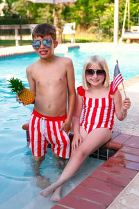 Boy’s Striped Swim Trunks