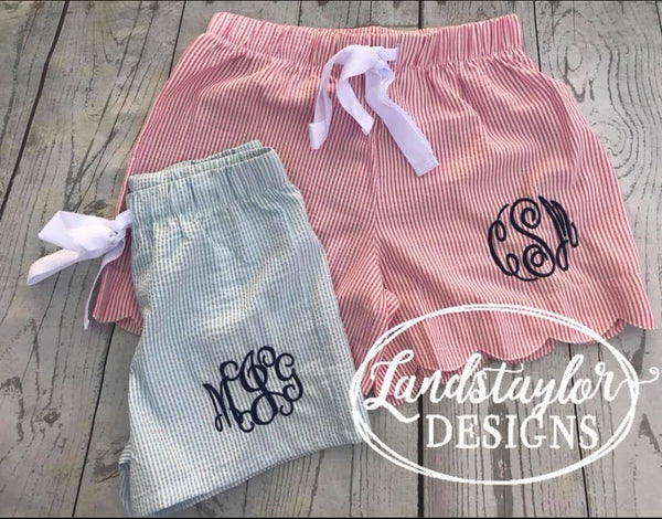 Scalloped Hem Seersucker Shorts
