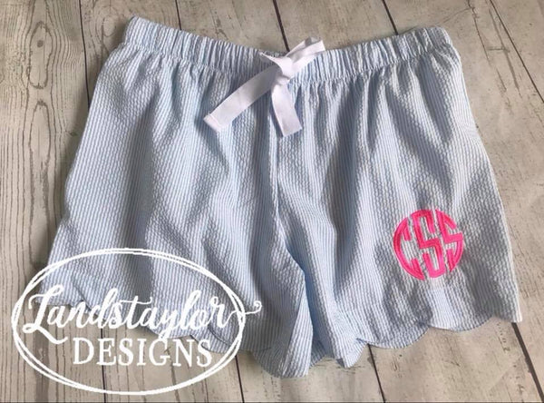Scalloped Hem Seersucker Shorts