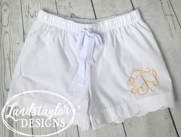 Scalloped Hem Seersucker Shorts