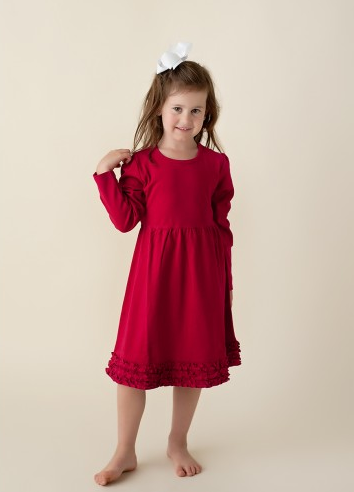 Girl's Long Sleeve Ruffle Empire Waist Dress