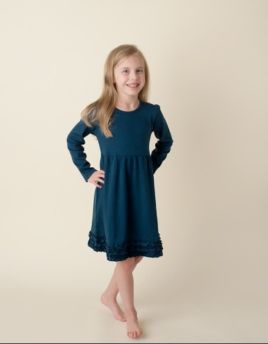 Girl's Long Sleeve Ruffle Empire Waist Dress