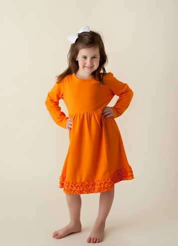 Girl's Long Sleeve Ruffle Empire Waist Dress