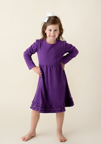 Girl's Long Sleeve Ruffle Empire Waist Dress