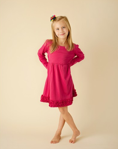 Girl's Long Sleeve Ruffle Empire Waist Dress