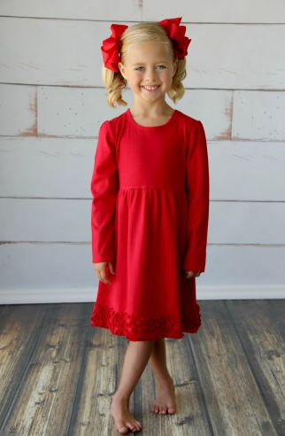 Girl's Long Sleeve Ruffle Empire Waist Dress