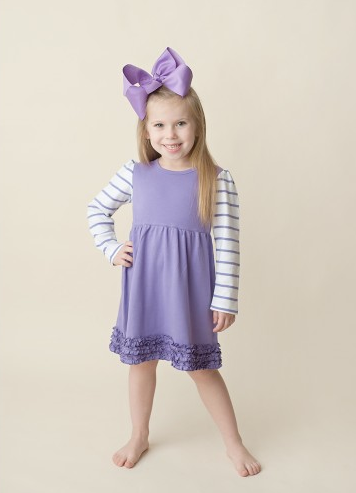 Girl's Striped Long Sleeve Empire Waist Dress