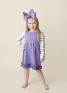 Girl's Striped Long Sleeve Empire Waist Dress