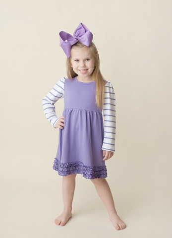 Girl's Striped Long Sleeve Empire Waist Dress