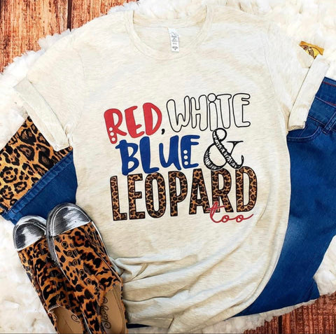 Red, White, Blue & Leopard Tee - Youth